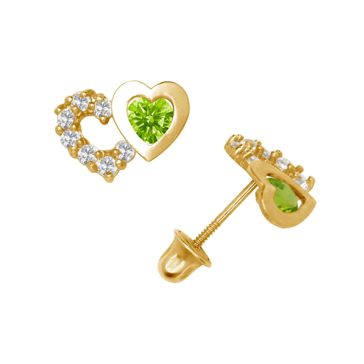 14K Yellow & White Gold Classic CZ Heart Shaped Stud Earrings for Women