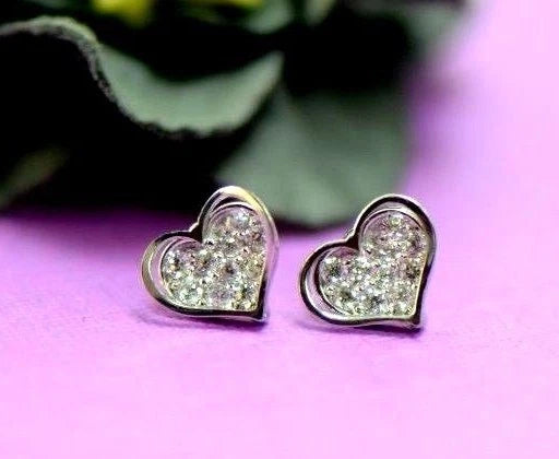 14K White Yellow Gold Heart Shape CZ Stud Earrings