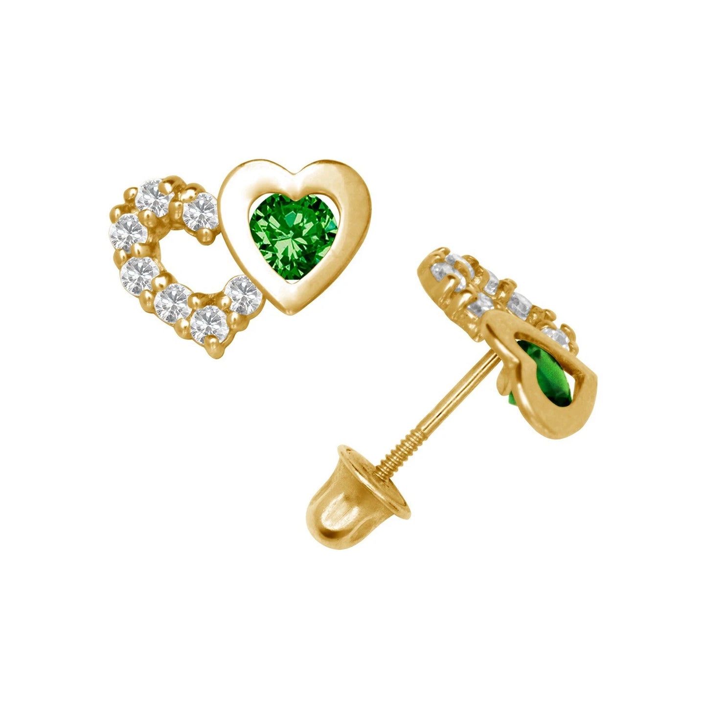 14K Yellow & White Gold Classic CZ Heart Shaped Stud Earrings for Women