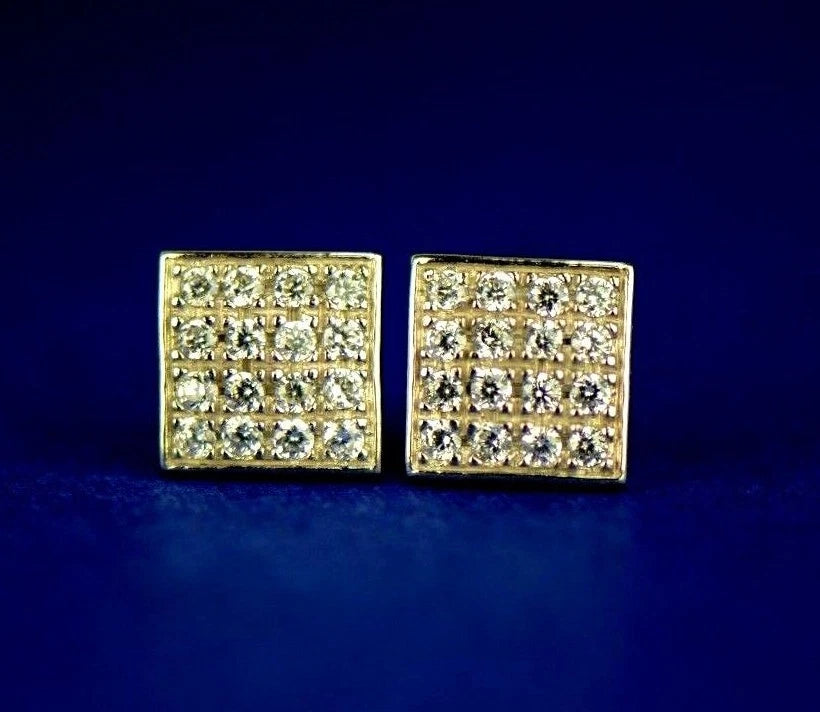 14K Yellow or White Gold Fancy Square CZ Stud Earrings