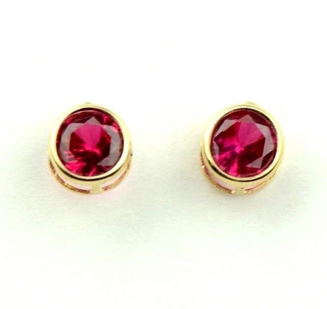 14K Round Bezel Set 5mm Yellow Gold Birthstone Earrings