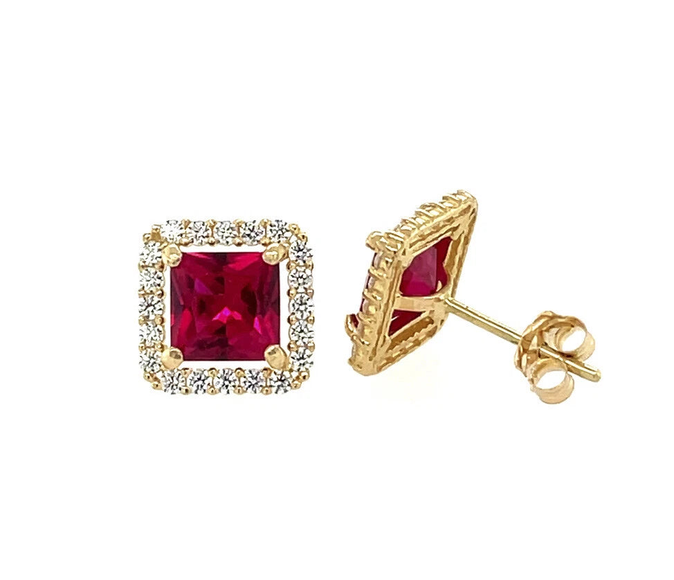 14k Yellow and White Gold Cushion Stud Earrings with Push Back