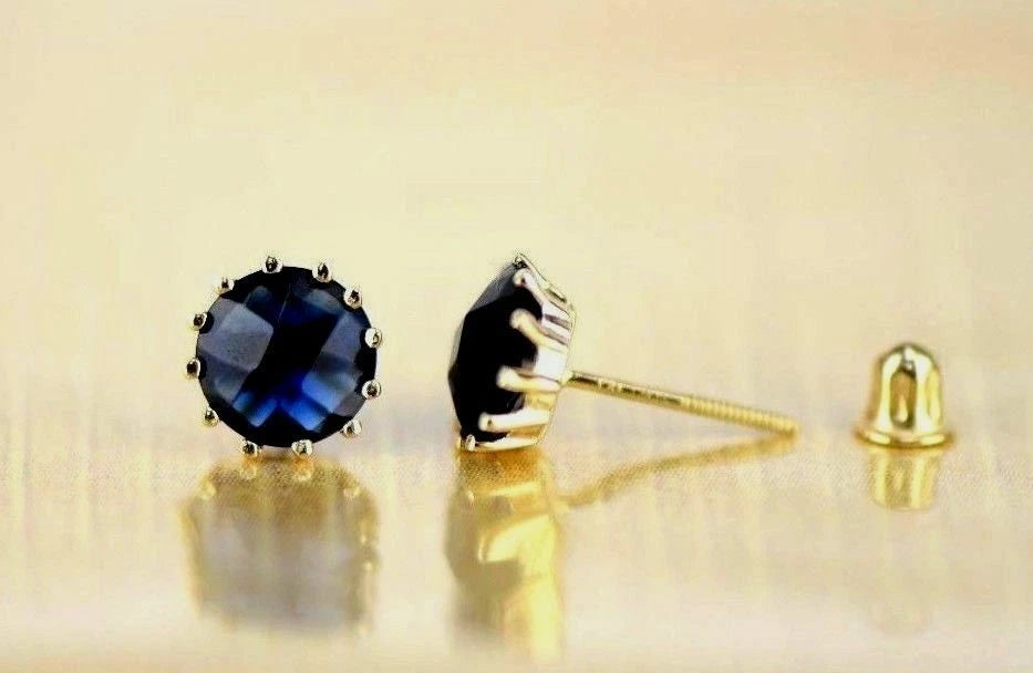 14k Solid Yellow Gold 6mm Round Birthstone Screw Back Earrings for Women