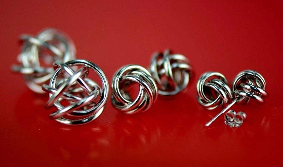 14K Yellow and White Gold Polished Love Knot Stud Earrings