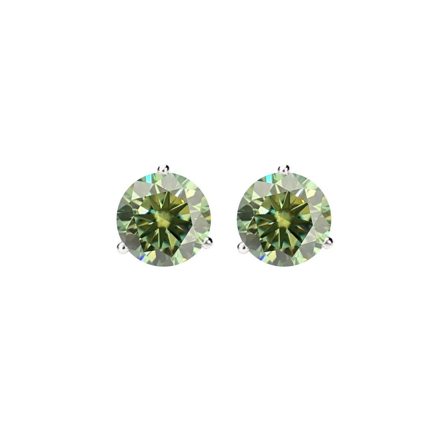 14KGold GRACertifiedD-VVS1 Green Moissanite Martini Push Back Stud Earrings