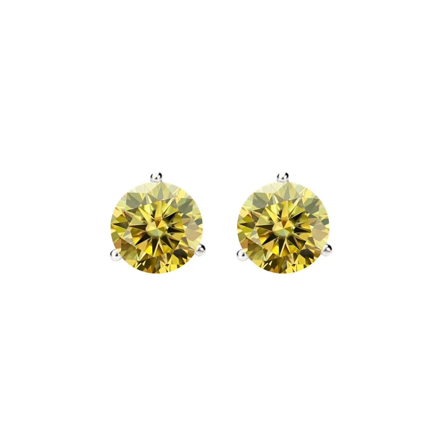 14KGold GRACertifiedD-VVS1 LemonYellow Moissanite Martini PushBack Stud Earrings