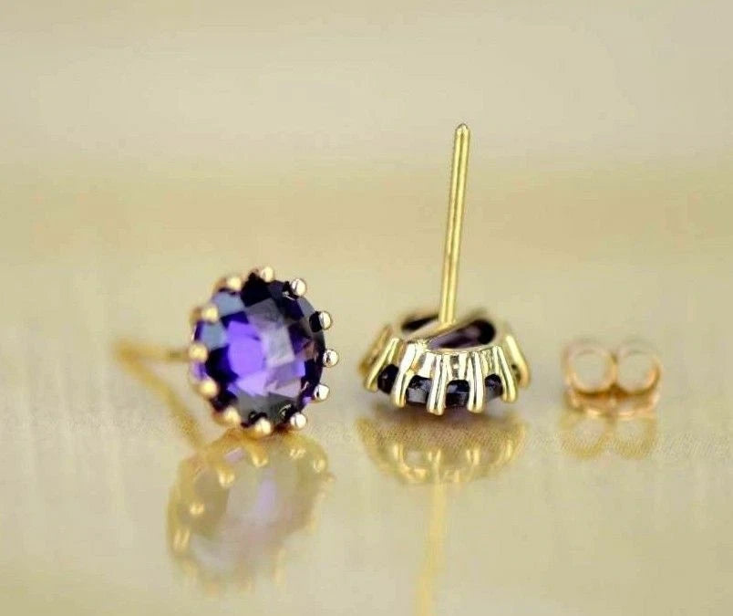 14k Solid Yellow Gold 6mm Round Birthstone Push Back Earrings