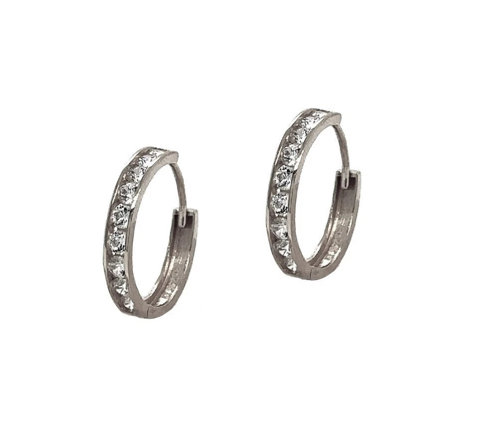 14K White Gold Huggie High Shine Polish Hoop Earrings