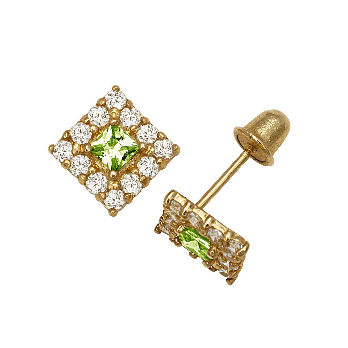 14k Yellow & White Gold CZ Birthstone Stud Screw Back Earrings for Women