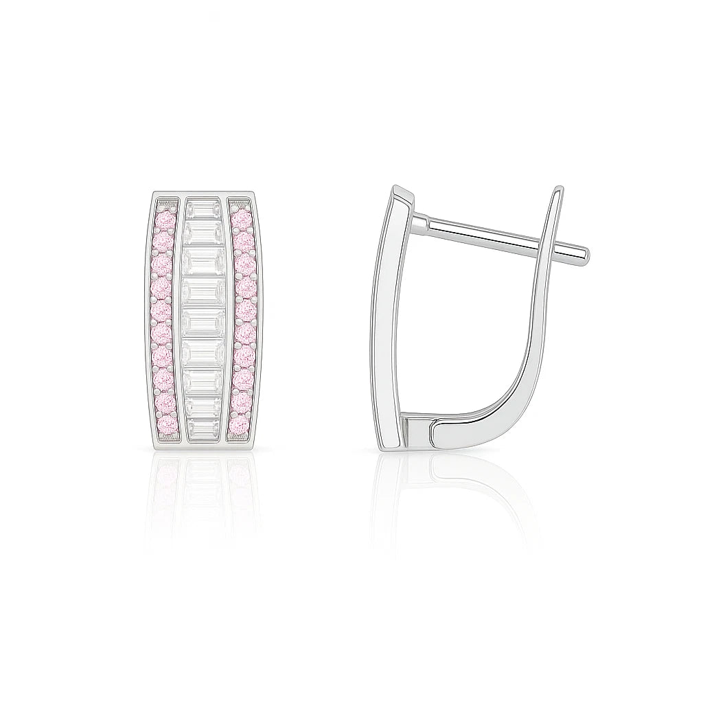 14k White Gold CZ Beautiful Leverback Earrings for Women
