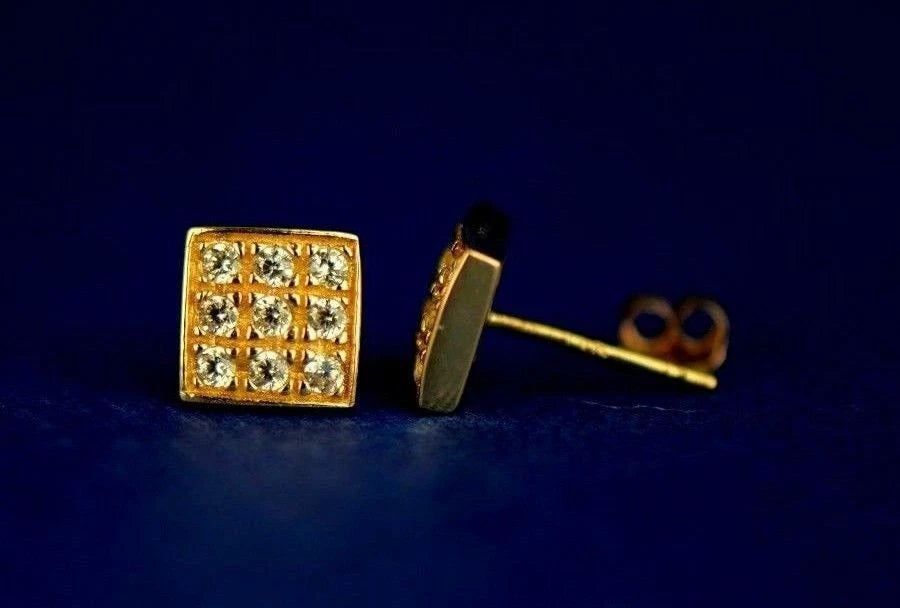 14K Yellow or White Gold Fancy Square CZ Stud Earrings
