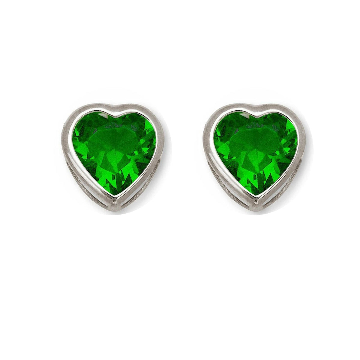 14k Solid White Gold Heart Birthstone Stud Earrings 6mm X 6mm