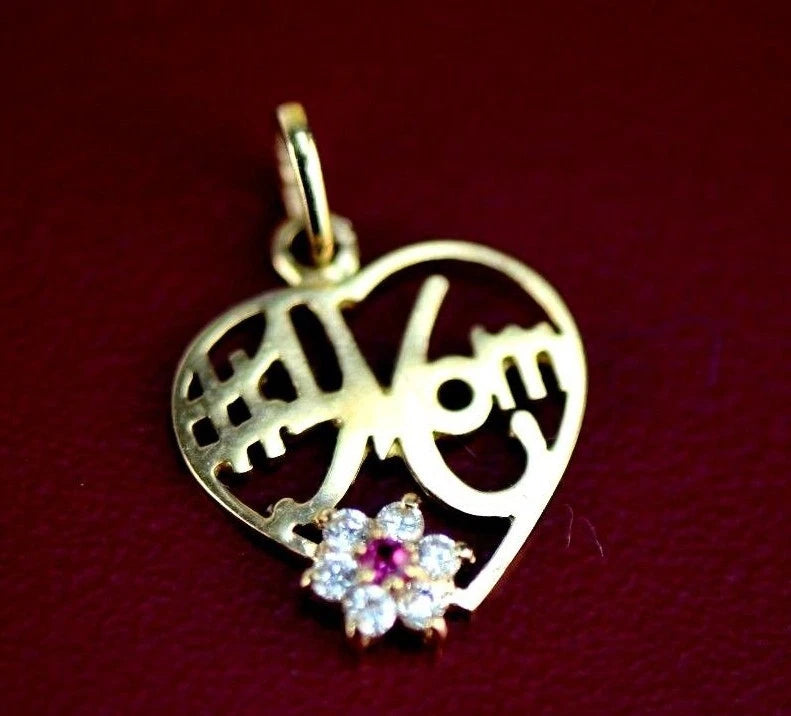14k Yellow Gold Mom Heart CZ Pendant
