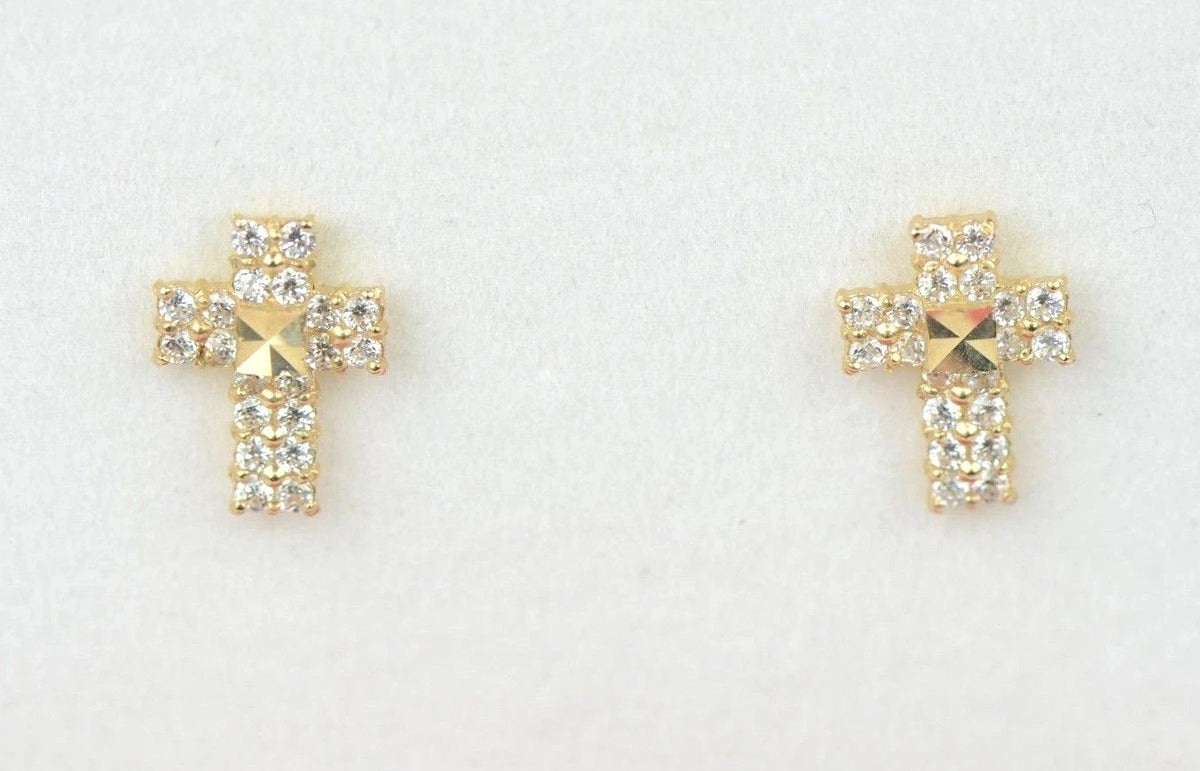 14K Yellow or White Gold CZ Cross Earring