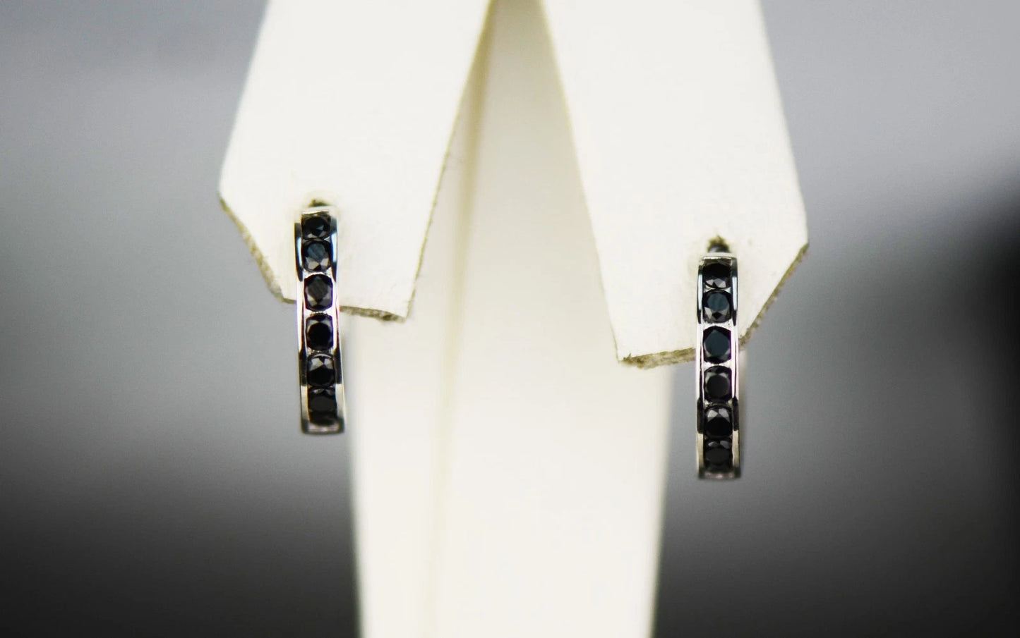 14k Yellow and White Gold Black Huggie Hoop Earrings