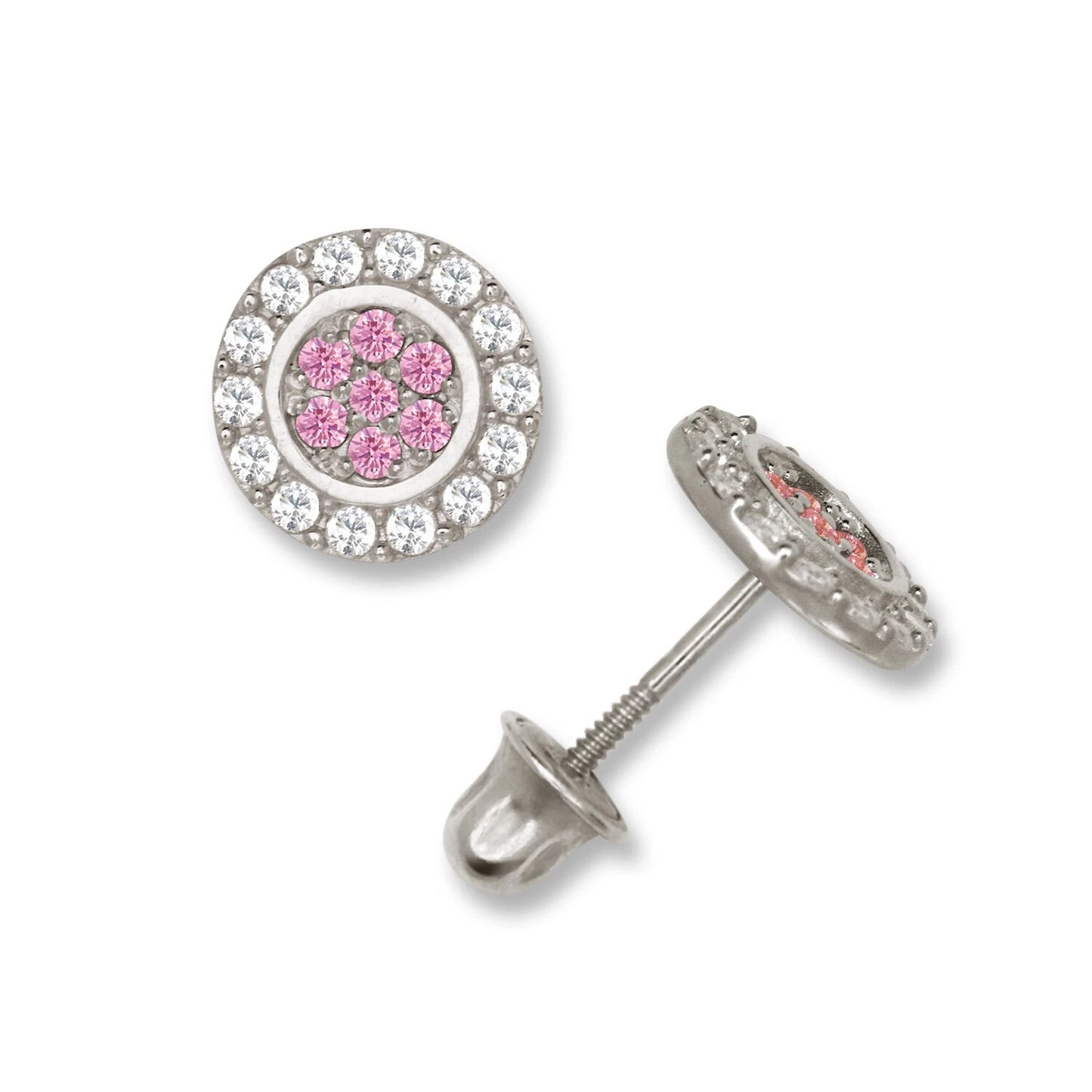 14K Yellow & White Gold Round Shaped Beutiful Screw Back Stud Earrings for Women