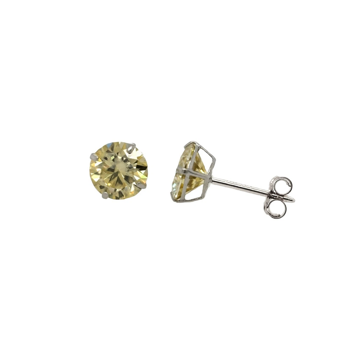 14K Gold GRA Certified D-VVS1 Lemon Yellow Moissanite Push Back Studs Earrings