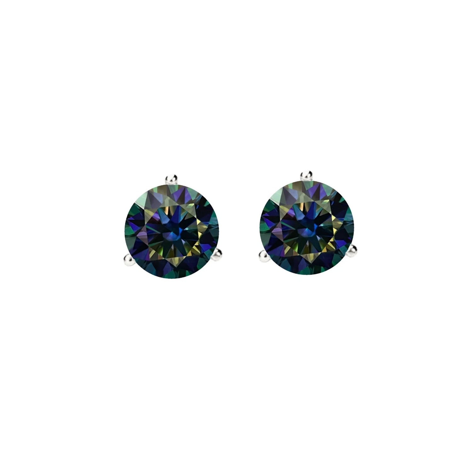 14KGold GRACertifiedD-VVS1 Rainbow Blue Moissanite Push Back Stud Earrings