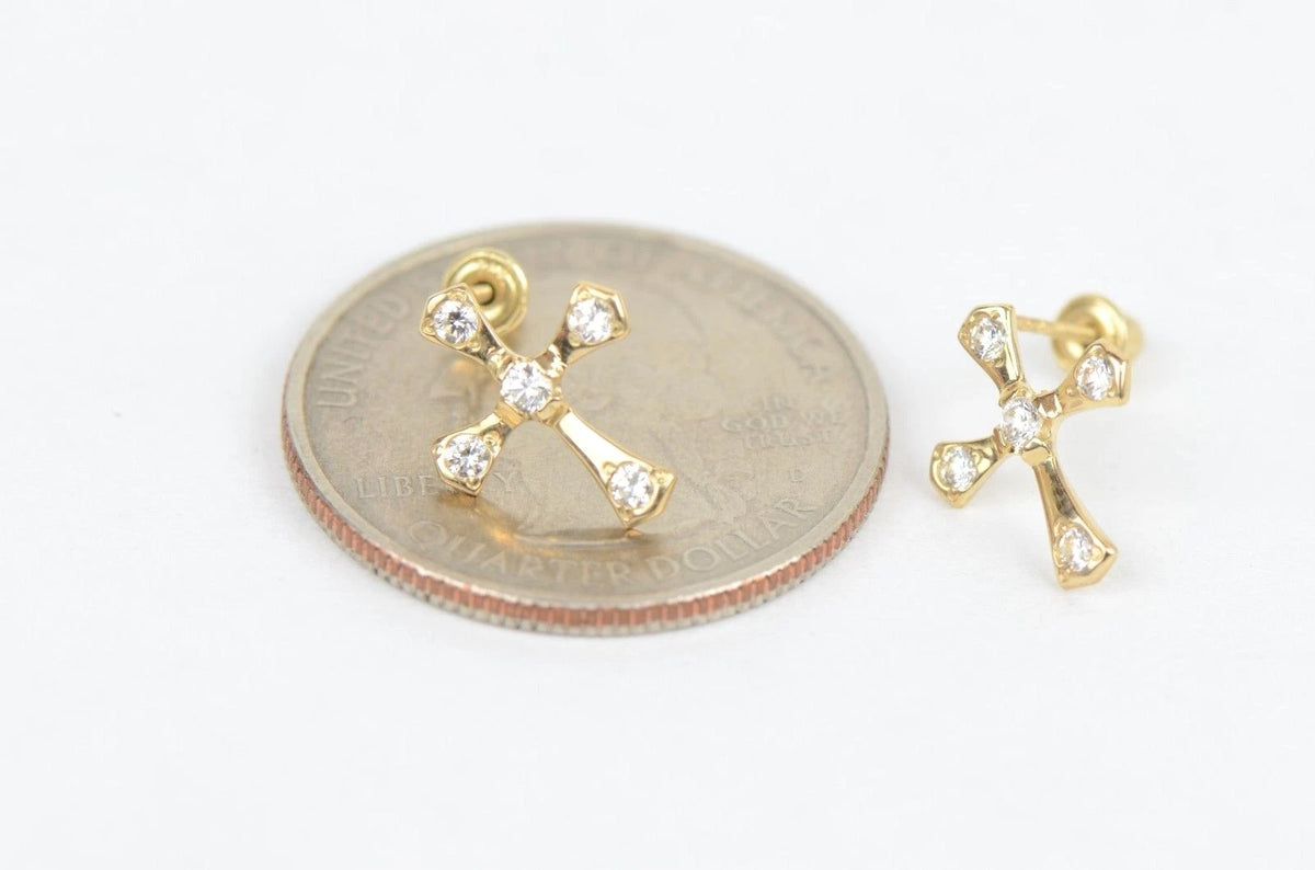 14K Yellow or White Gold Cubic Zirconia Cross Graceful Earrings