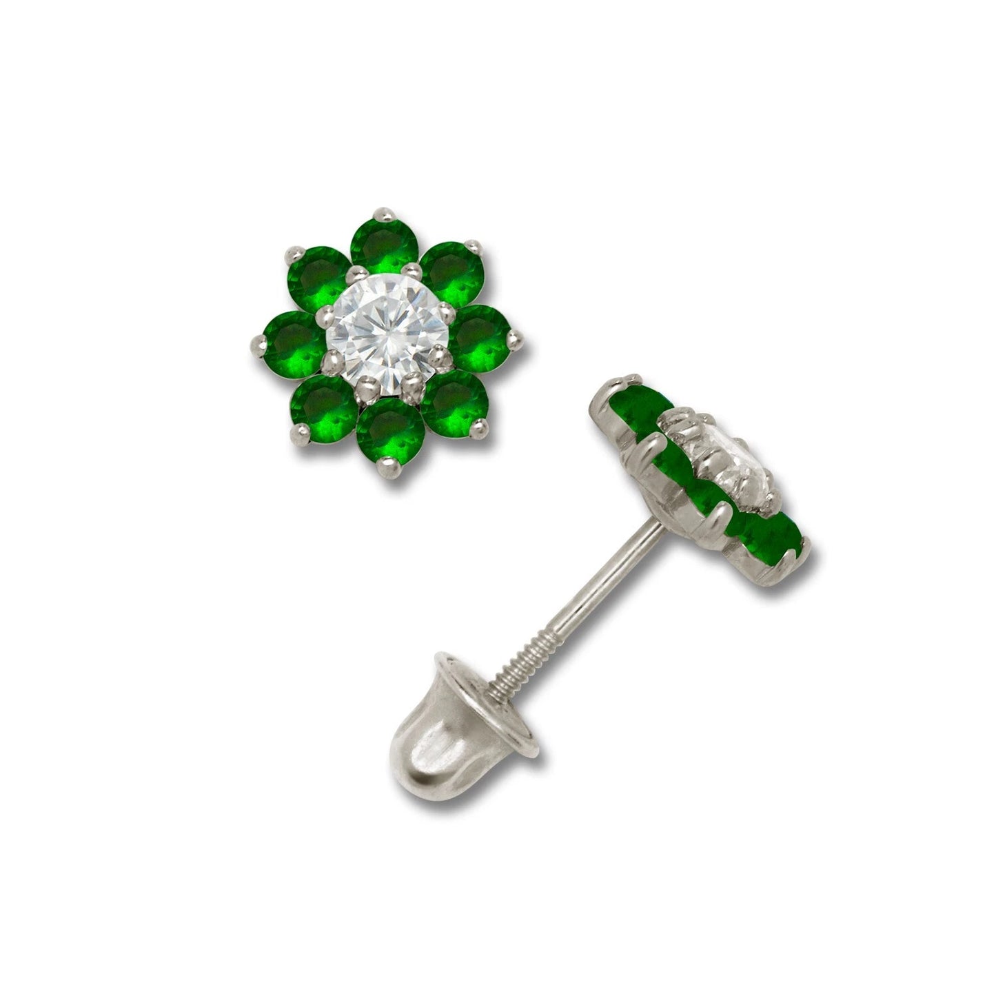 14K Yellow & White Gold Small Beautiful CZ Flower Stud Earrings for Girls