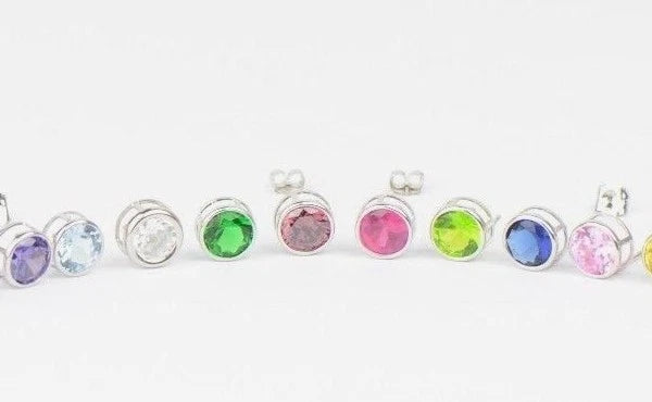14K Round Bezel Set 5mm White Gold Birthstone Earrings