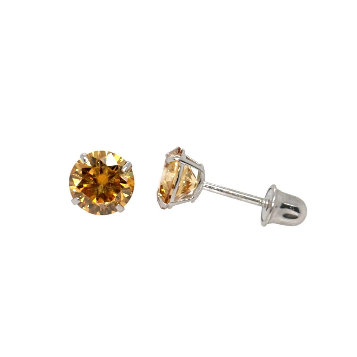 14K Gold Certified GRA D-VVS1 Round Champagne Moissanite Screw Back Studs Earrings