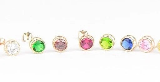 14K Round Bezel Set 5mm Yellow Gold Birthstone Earrings