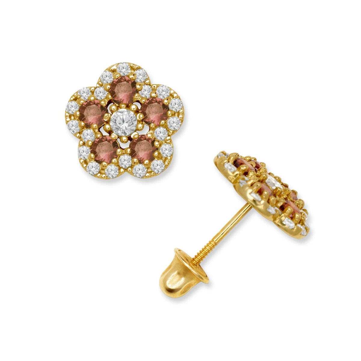 14K Yellow & White Gold Elegant Flower Earrings for Girls