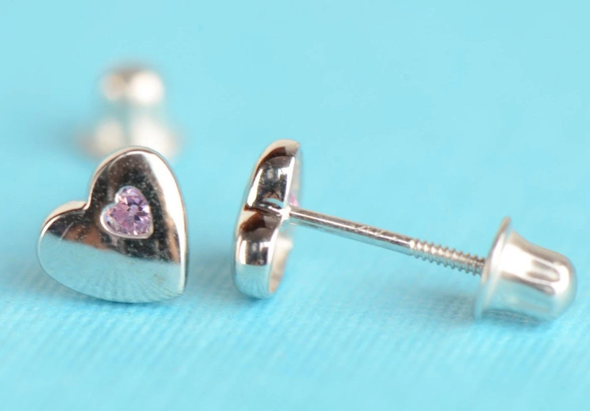 14K White or Yellow Gold Heart One Side Stone Shape CZ Stud Earrings