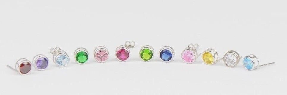 14K Round Bezel3mm Set White Gold Birthstone Earrings