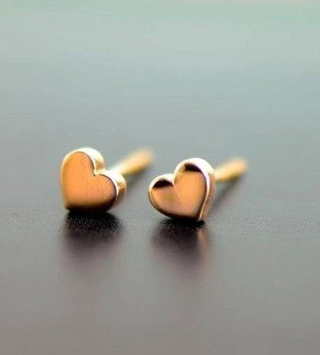 14K Solid White Yellow Gold Metal Heart Shape Stud Earrings