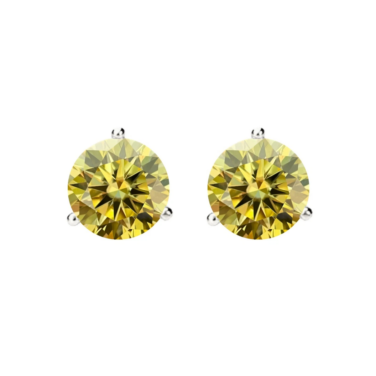 14K Gold GRA CertifiedD-VVS1 Lemon Yellow Moissanite Screw Back Stud Earrings