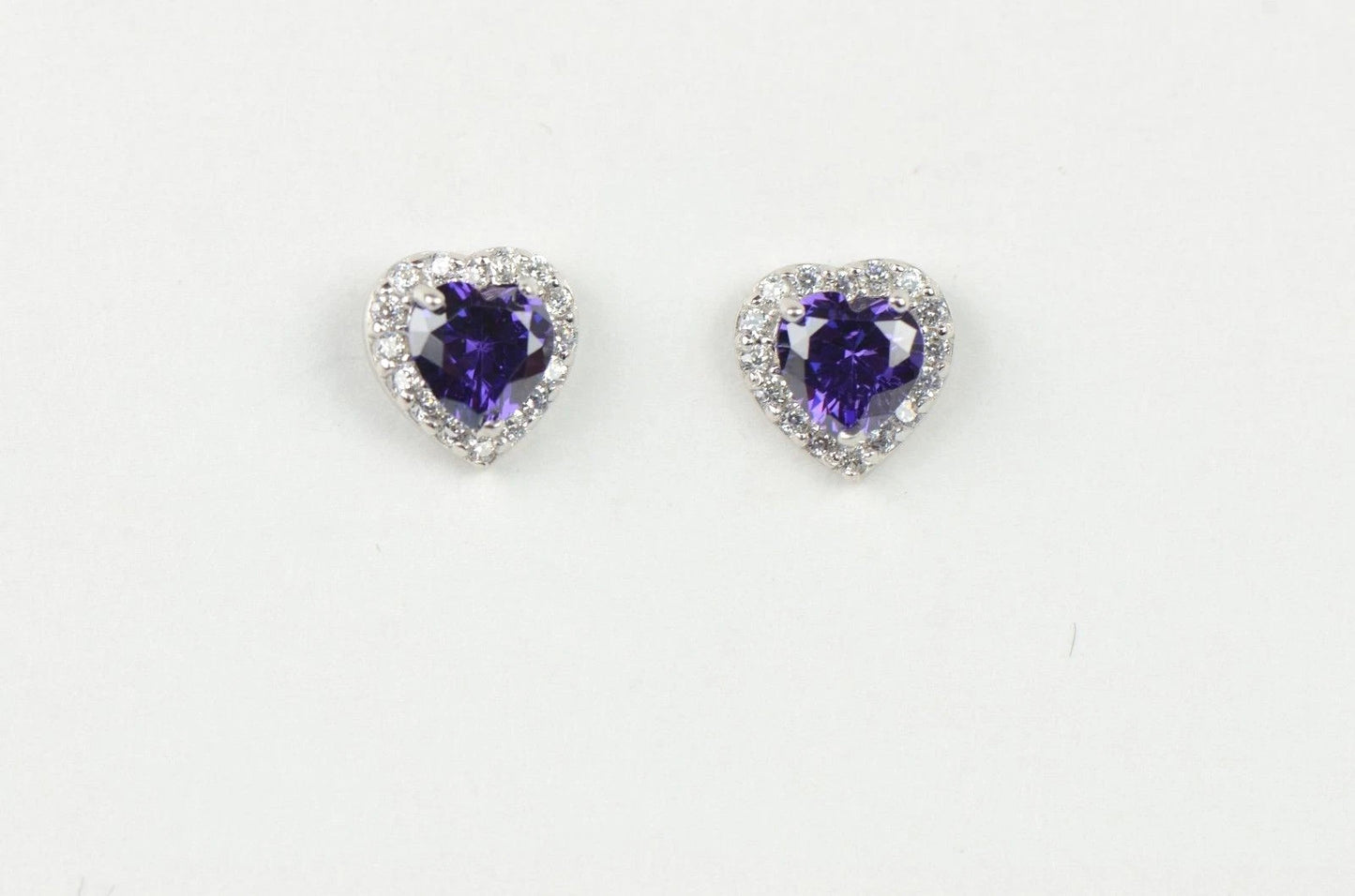 14k Solid White Gold Halo Heart Stud Earrings