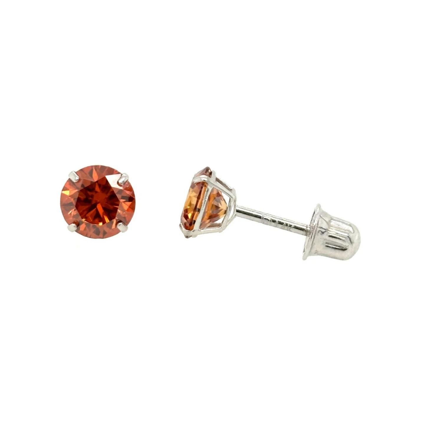 14K Gold GRA Certified D-VVS1 Round Orange Moissanite  Studs Earrings Screw Back