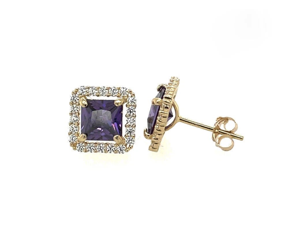 14k Yellow and White Gold Cushion Stud Earrings with Push Back