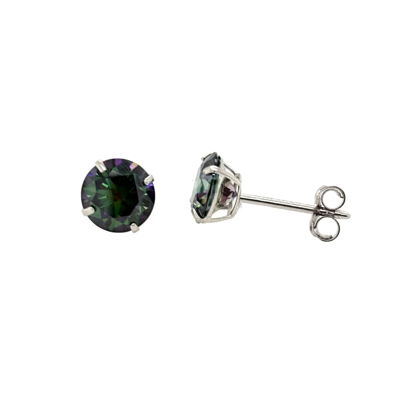 14K Gold GRA Certified D-VVS1 Rainbow Green Moissanite Studs Earrings Push Back