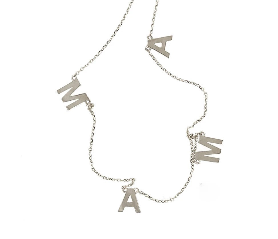 14K Yellow/ White/ Rose Gold "MAMA" Charm Necklace