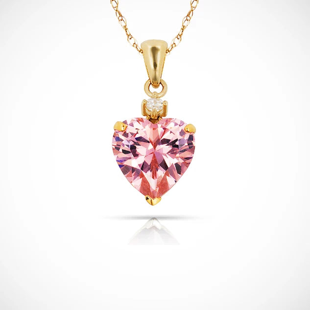 14K Yellow Gold Classic Heart Shaped Simulated CZ Pendant for Women