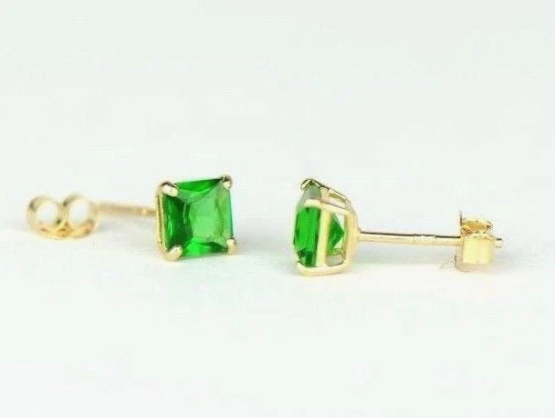 14k Yellow Gold Solid Square Princess Cut Birthstone 4MM CZ Stud Earrings