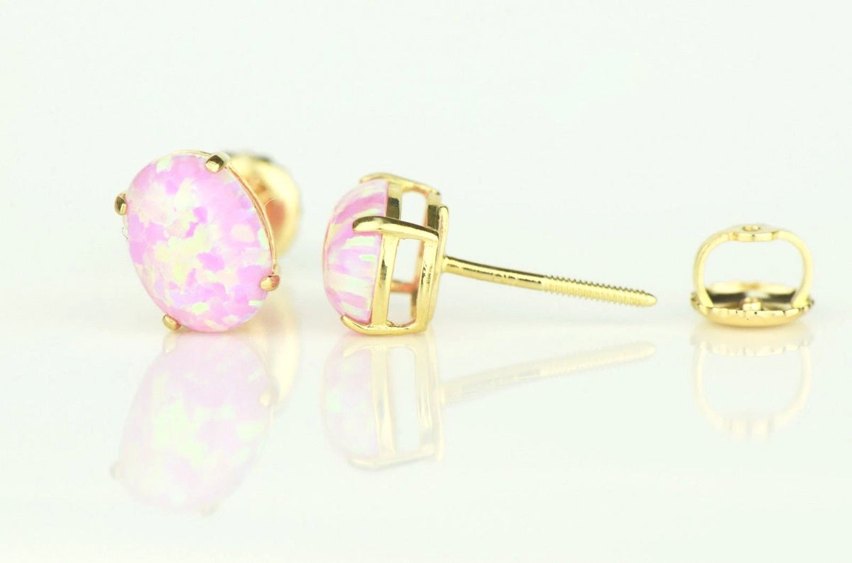 14k Yellow & White Gold Oval Opal Screw Back Stud Earrings for Earrings