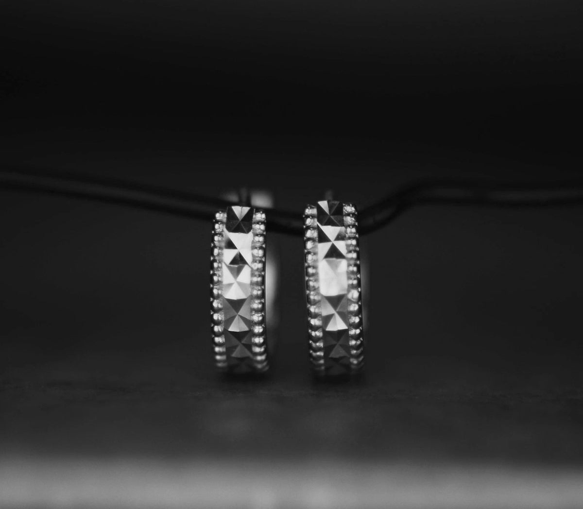 14k Yellow and White Gold CZ Cut Huggie Hoop Earrings