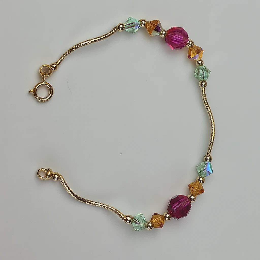 14K Yellow Gold Crystals Elegant Bracelet Kids Baby Girls & Boy