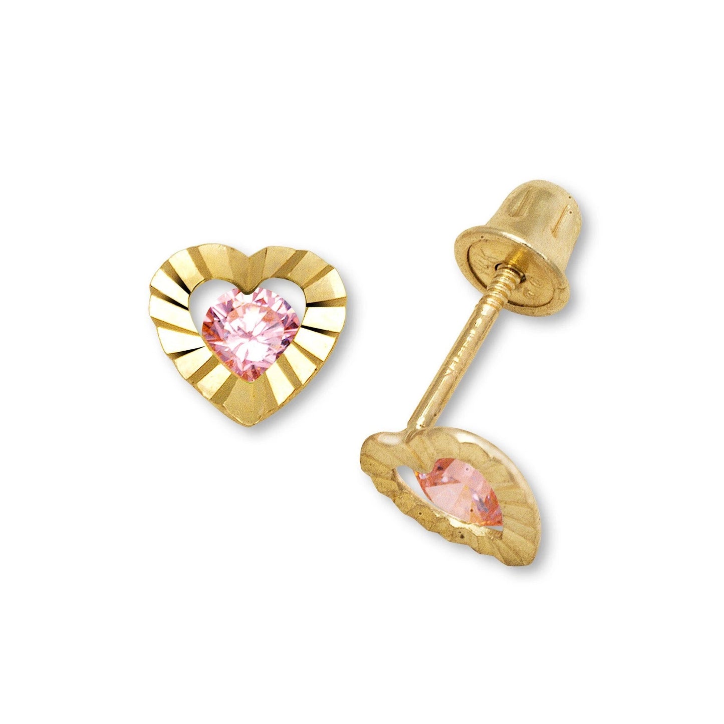 14K Yellow Gold Heart Shape Screw Back Stud Earrings for Girls