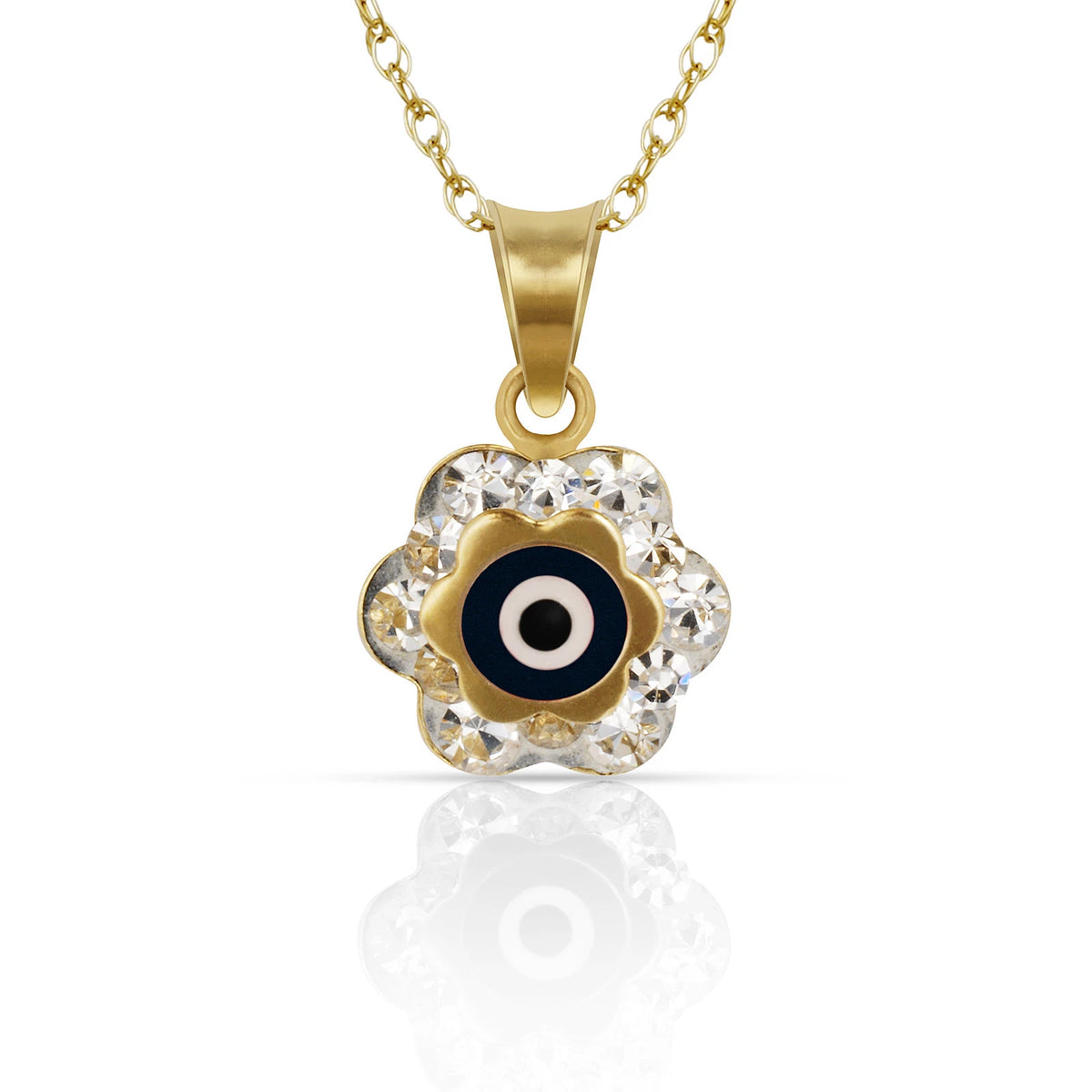 14k Yellow or White Gold CZ Flower Evil Eye Pendants