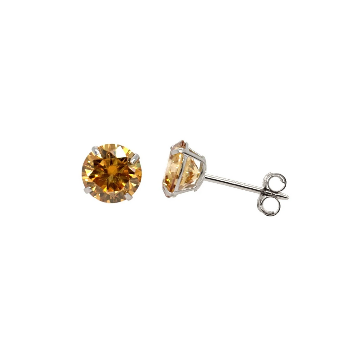 14K Gold Certified GRA D-VVS1 Round Champagne Moissanite Push Back Studs Earrings