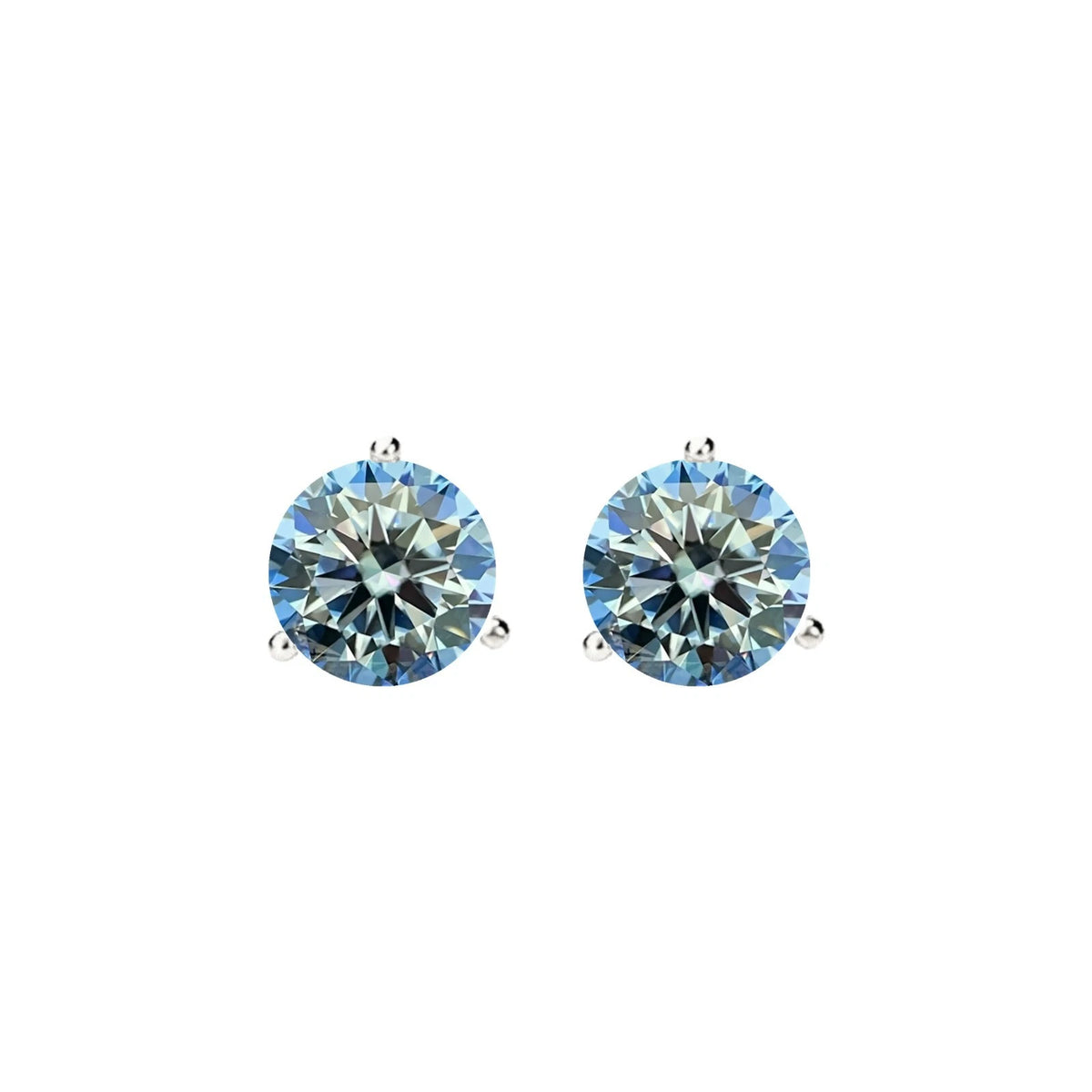 14KGold GRA CertifiedD-VVS1 Ocean Blue Moissanite Martini PushBack Stud Earrings