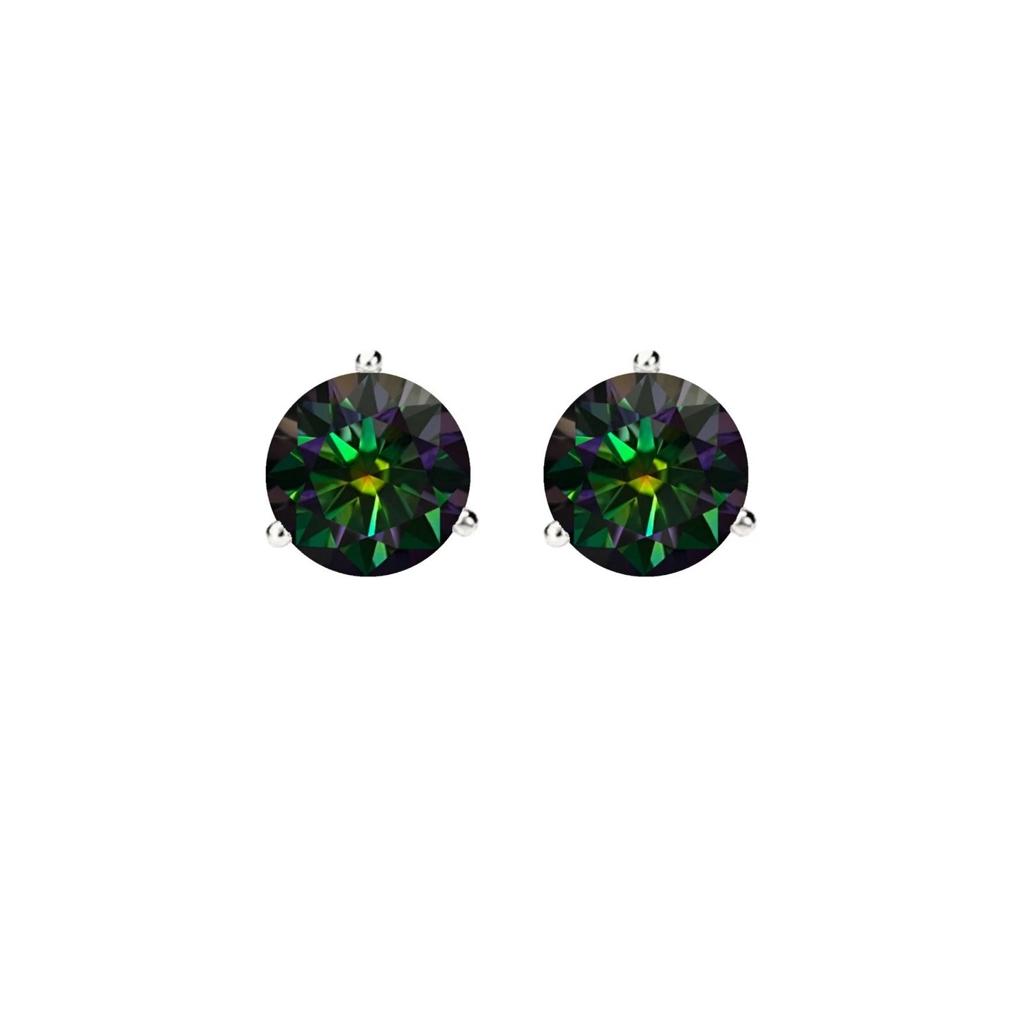 14KGold GRACertifiedD-VVS1 Rainbow Green Moissanite Push Back Stud Earrings