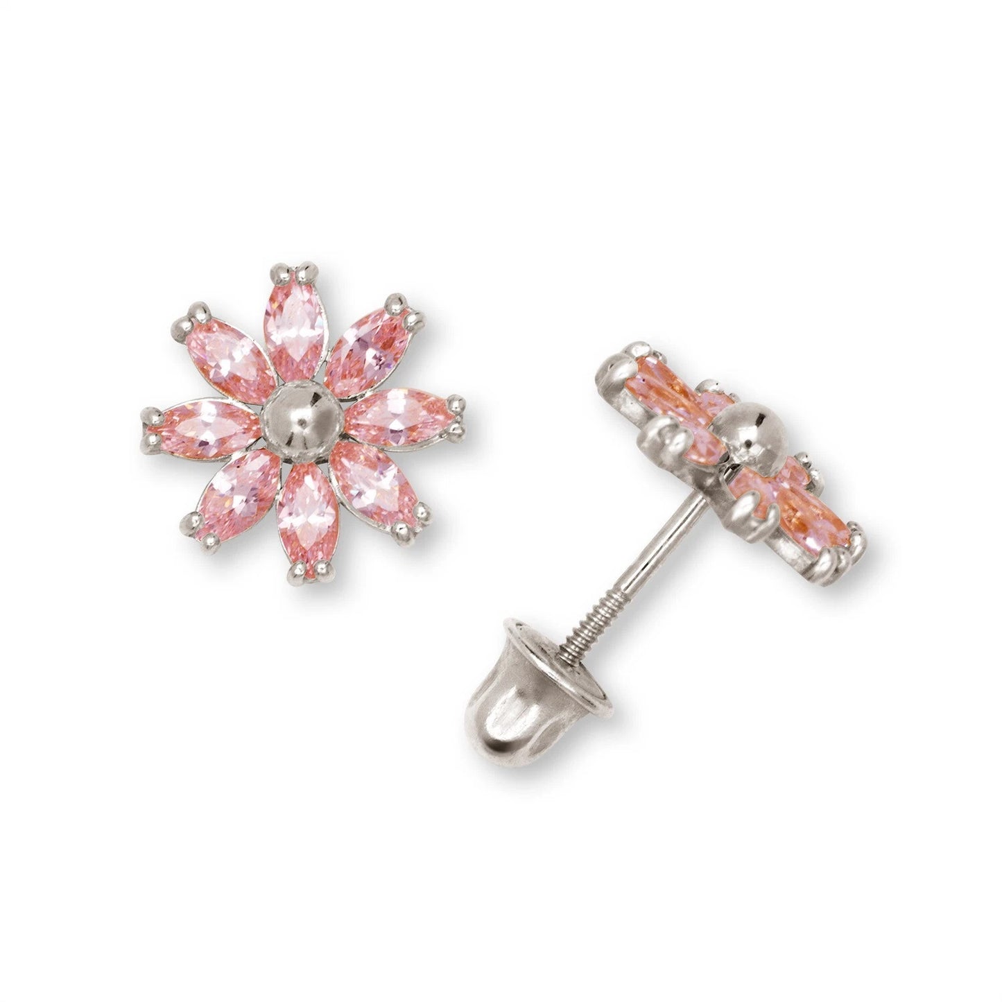 14K Yellow & White Gold Flower Pretty Earrings for Women