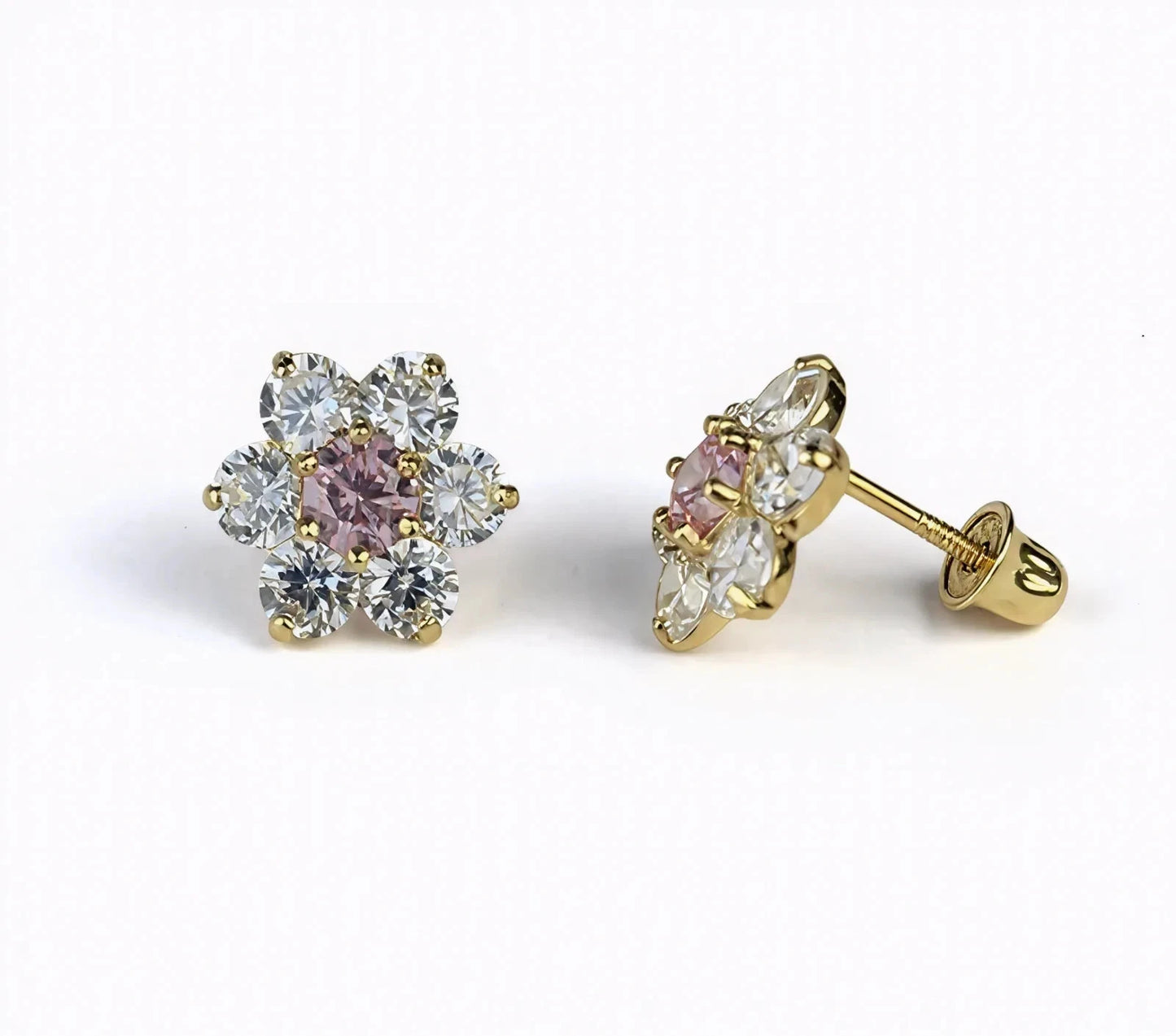 14k Yellow Gold Beautiful Flower Shaped Screw Back Earrings for Women