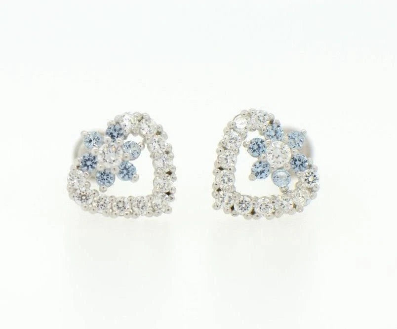 14K White Gold Heart Shape CZ Stud Earrings